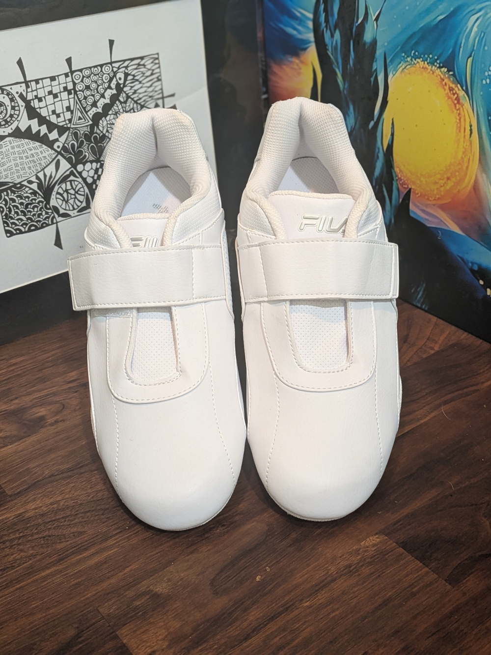 FILA Mens All-White Velcro Athletic Sneakers